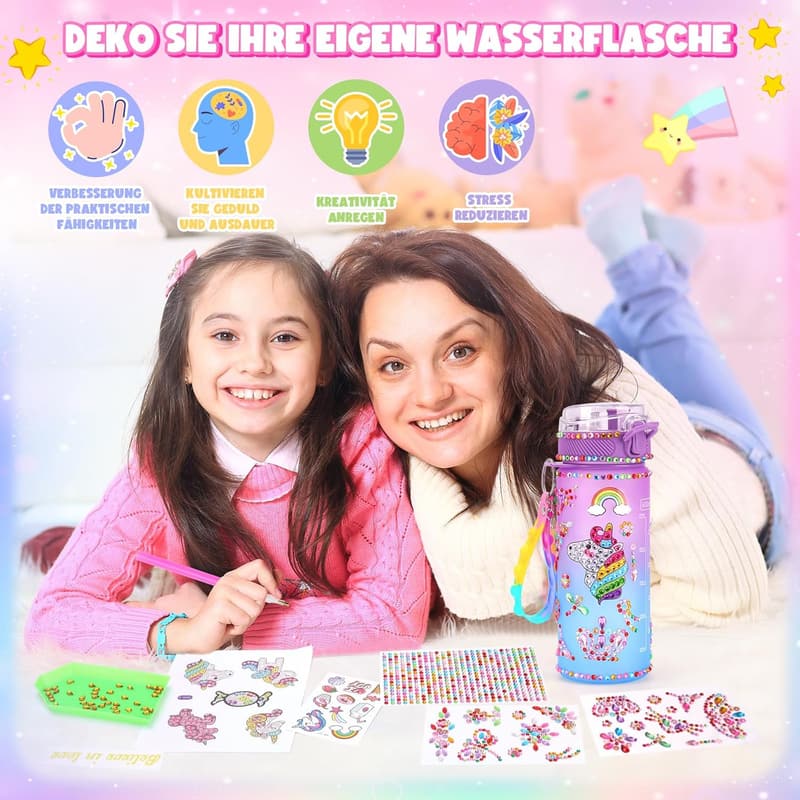 Geschenkideen für Mädchen: Einhorn DIY Trinkflasche und Bastelset