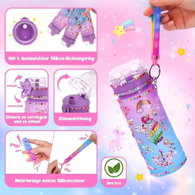 Geschenkideen für Mädchen: Einhorn DIY Trinkflasche und Bastelset