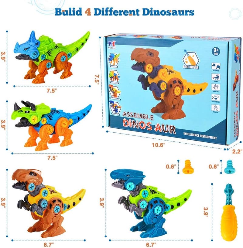 Dinosaurier Spielzeugset mit Werkzeugen für Jungen und Mädchen, 3-5 Jahre