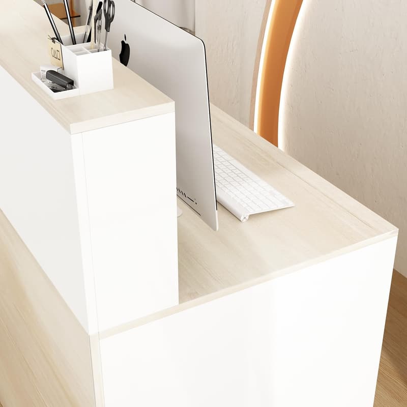 Rezeptionstheke aus MDF mit offenen Fächern, 140x60x110 cm, Holzweiß