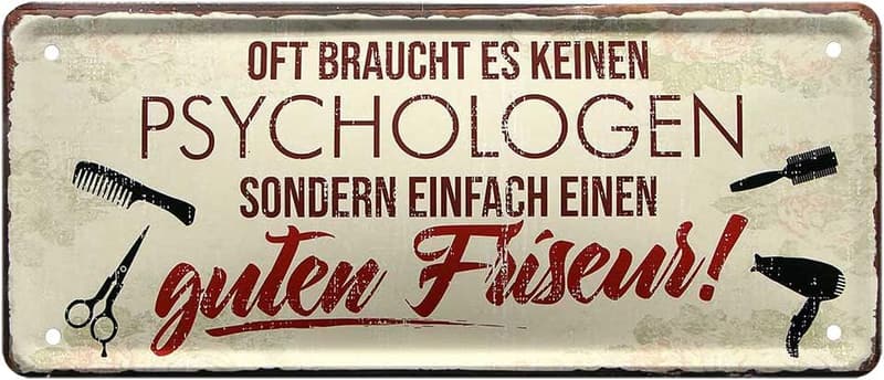 Metallschild für Friseure mit witzigem Spruch – 28x12cm