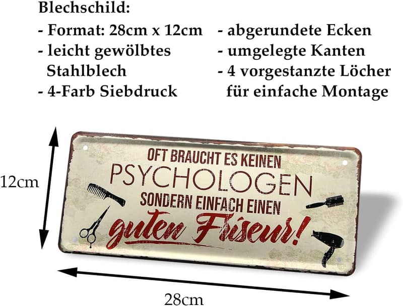 Metallschild für Friseure mit witzigem Spruch – 28x12cm