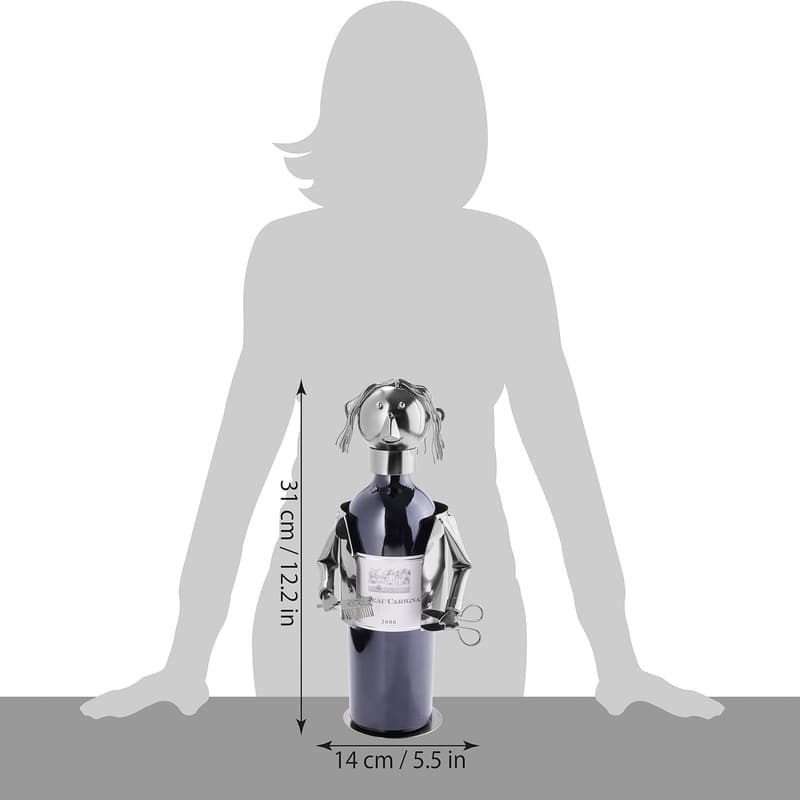 Weinflaschenhalter für Friseure – Metall-Skulptur, 20 cm, inkl. Grußkarte