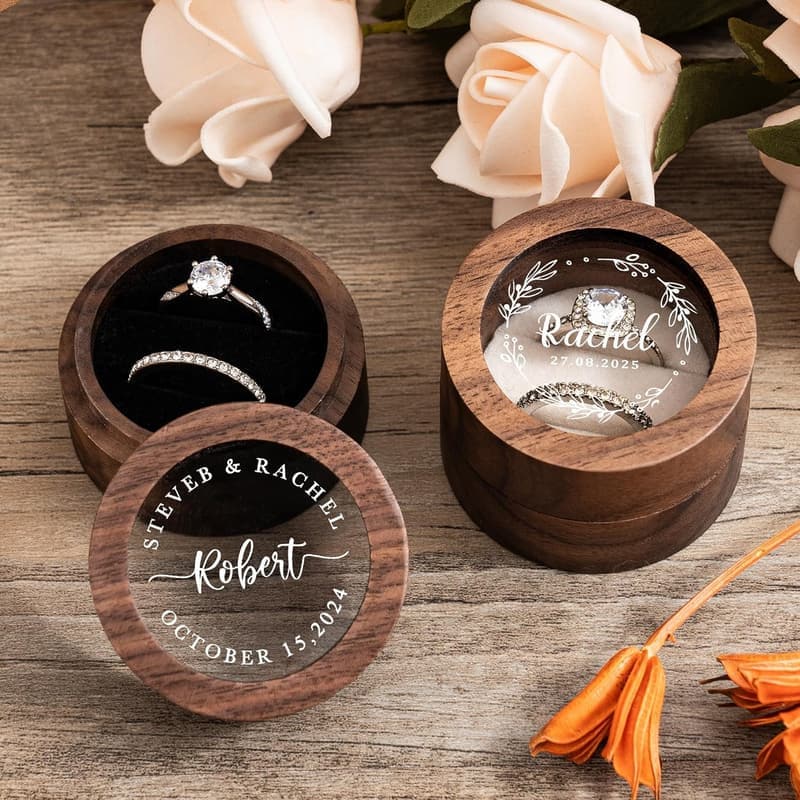 Personalisierte Walnussholz-Ringbox für Hochzeiten – Graviert, doppelt