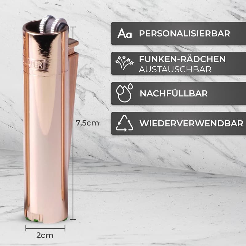 Personalisierte Clipper Feuerzeuggravur für Paare – Geburtstagsgeschenk (Rose-Gold)