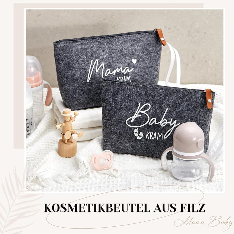 Kosmetiktasche aus Filz für werdende Mütter – Geschenk zur Geburt
