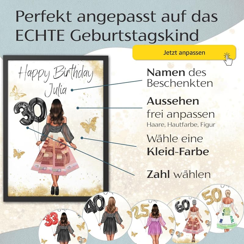 Geschenk zum 30. Geburtstag: Gerahmtes Bild für Frauen