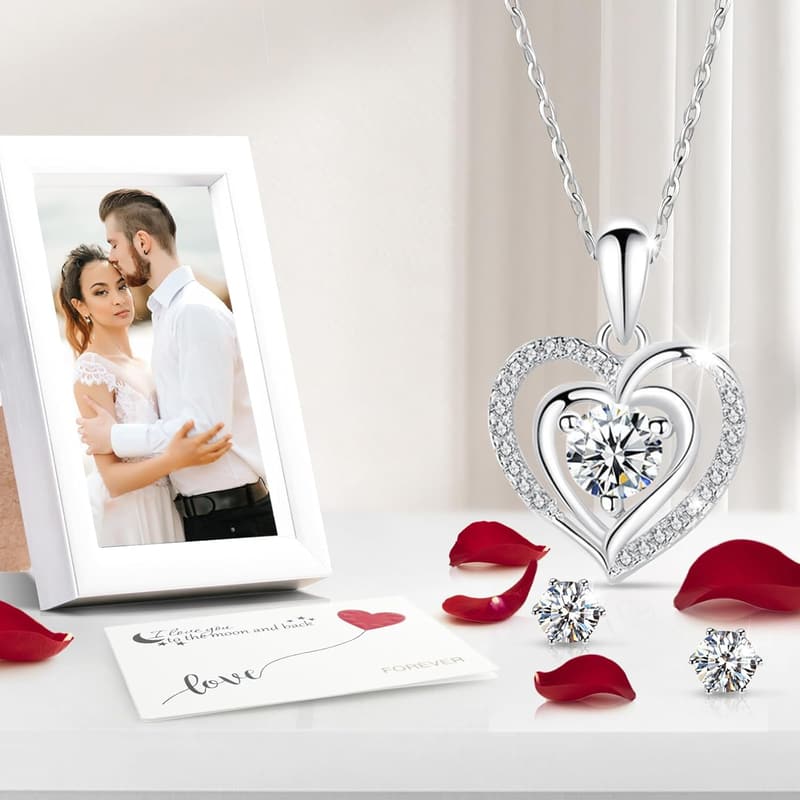 Ewige Rose mit Herz Halskette aus 925 Sterlingsilber für Frauen