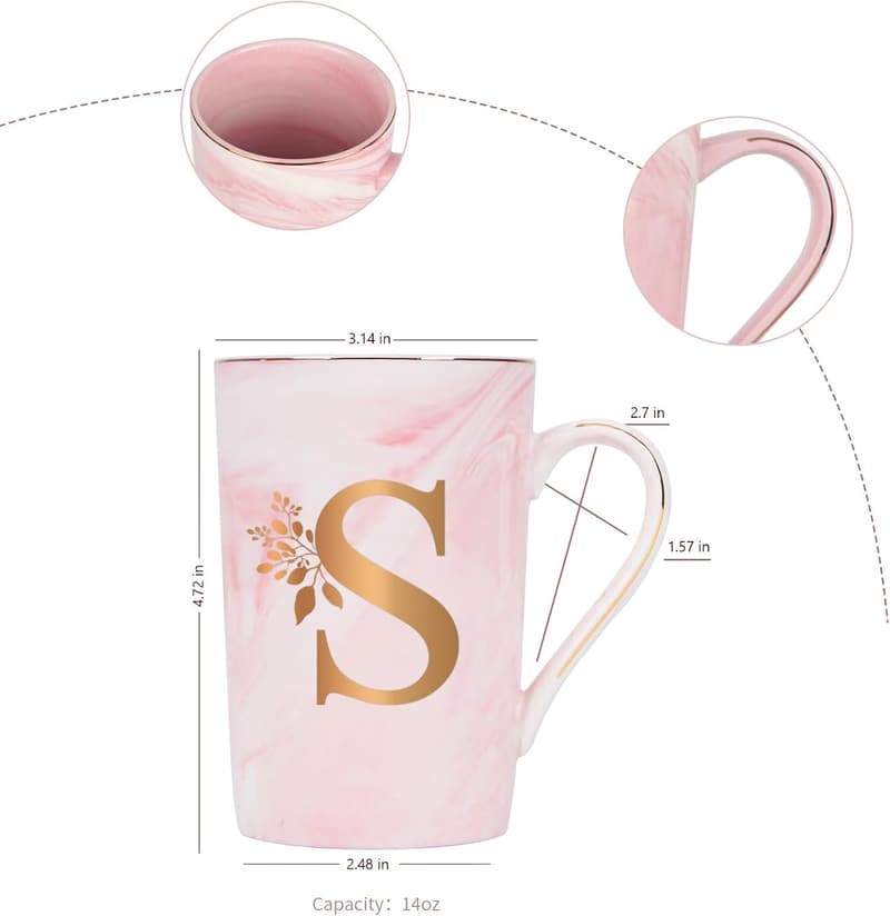 Personalisierte Kaffeetasse mit Blumendesign für Frauen – 400ml, Rosa