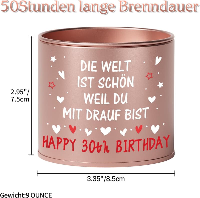 30. Geburtstag Geschenk: Metallkerze für Frauen und Freundinnen