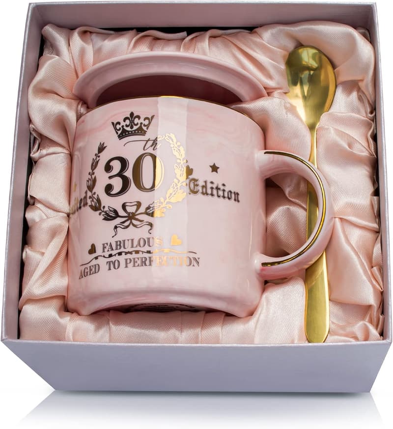 30. Geburtstag Tasse mit Golddruck – 400 ml Keramikbecher für Frauen