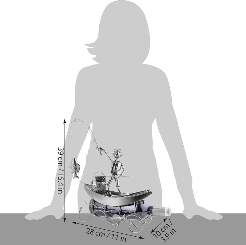 Fischers Flaschenhalter Skulptur aus Metall – Geschenk mit Karte