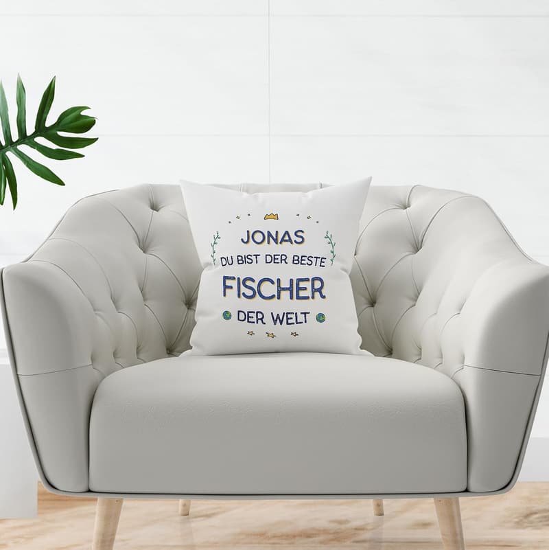Personalisierbares Kissen 40 x 40 cm für Fischer – Beste der Welt