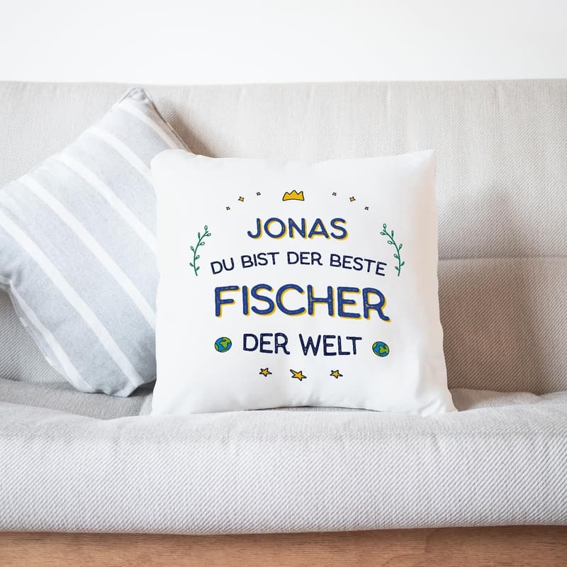 Personalisierbares Kissen 40 x 40 cm für Fischer – Beste der Welt