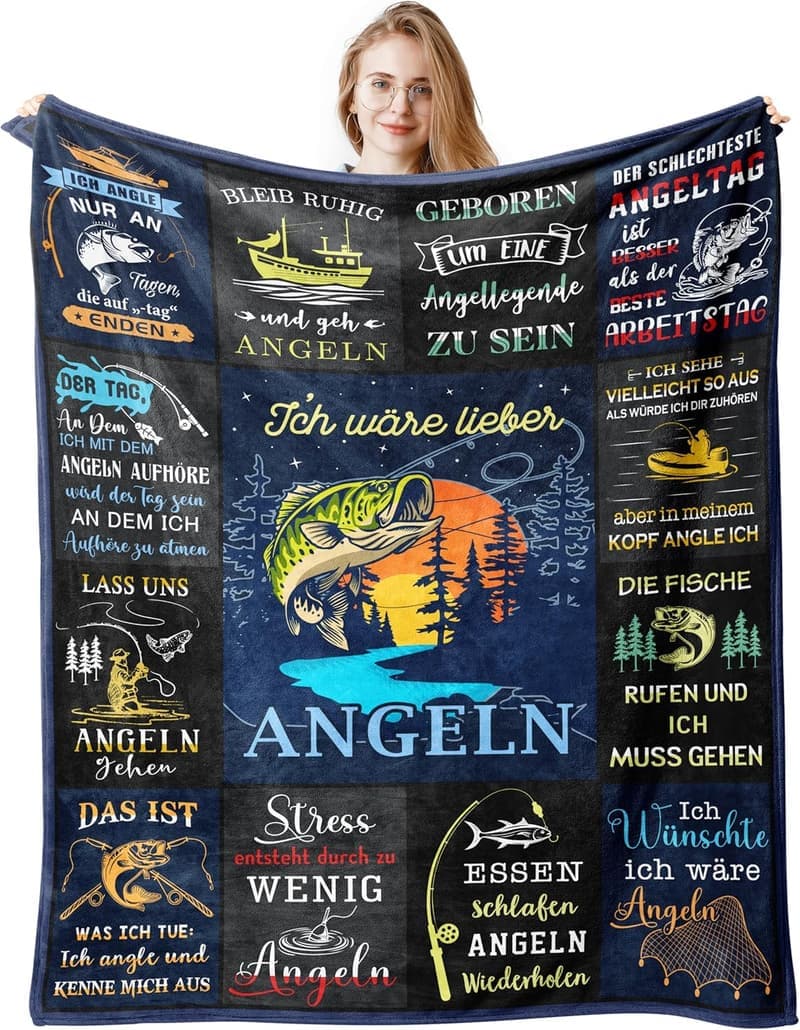 Angler Geschenk Decke 150x130cm – Ideales Geschenk für Männer