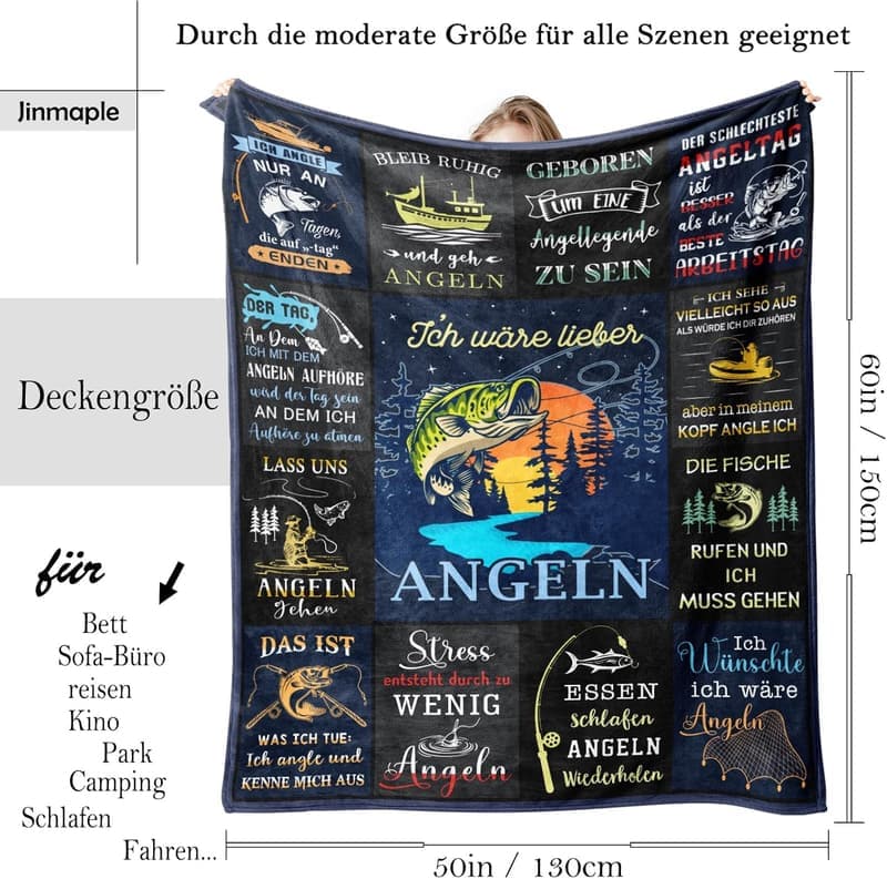Angler Geschenk Decke 150x130cm – Ideales Geschenk für Männer