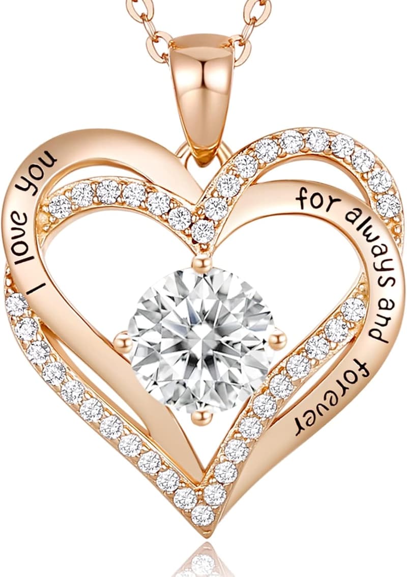 925 Sterling Silber Rosegold Herz-Anhänger-Kette für Frauen