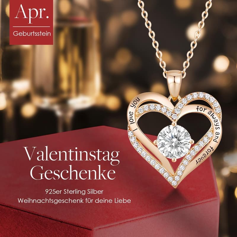 925 Sterling Silber Rosegold Herz-Anhänger-Kette für Frauen