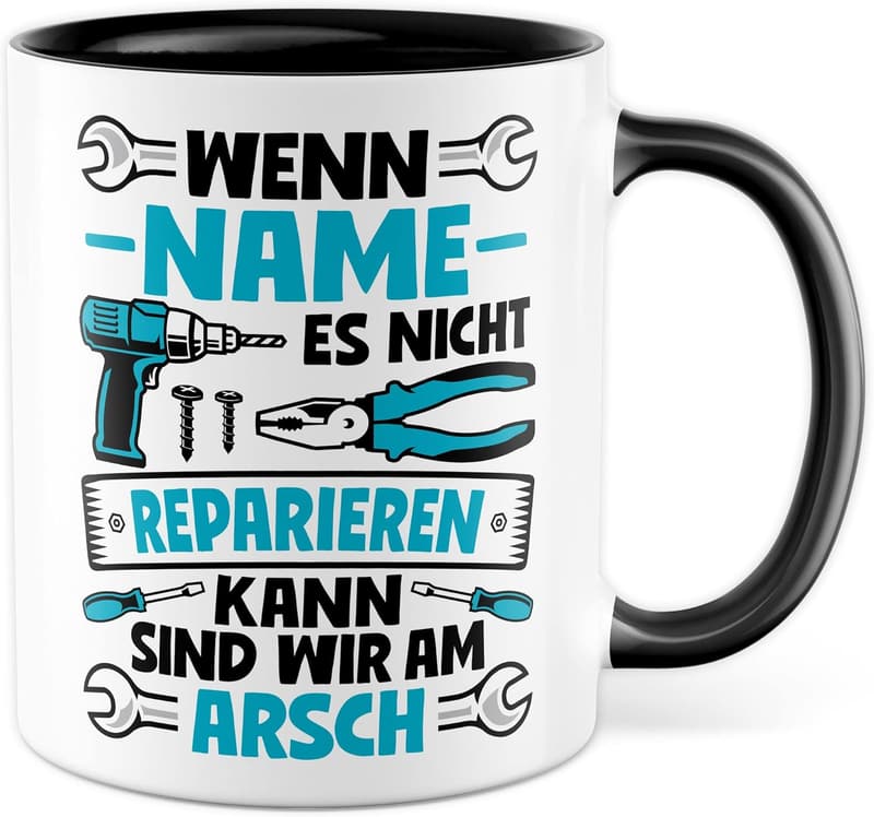 Personalisierbare Kaffeetasse für Elektriker mit lustigem Spruch