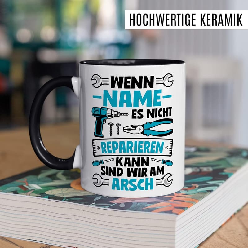 Personalisierbare Kaffeetasse für Elektriker mit lustigem Spruch