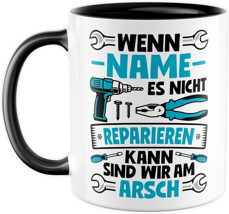 Personalisierbare Kaffeetasse für Elektriker mit lustigem Spruch