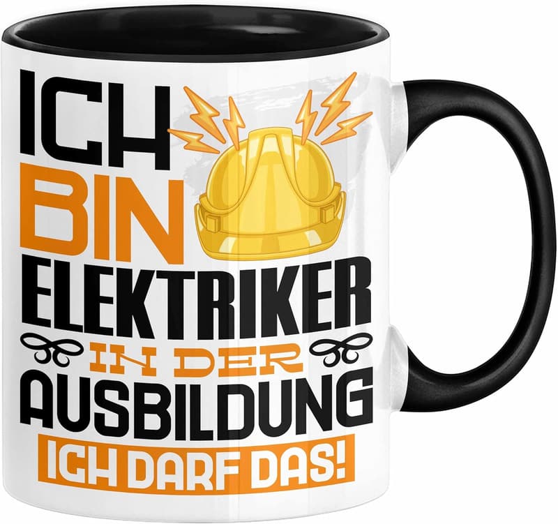 Tasse für Elektriker in Ausbildung – Geschenk mit Spruch (Schwarz)