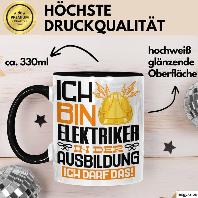 Tasse für Elektriker in Ausbildung – Geschenk mit Spruch (Schwarz)
