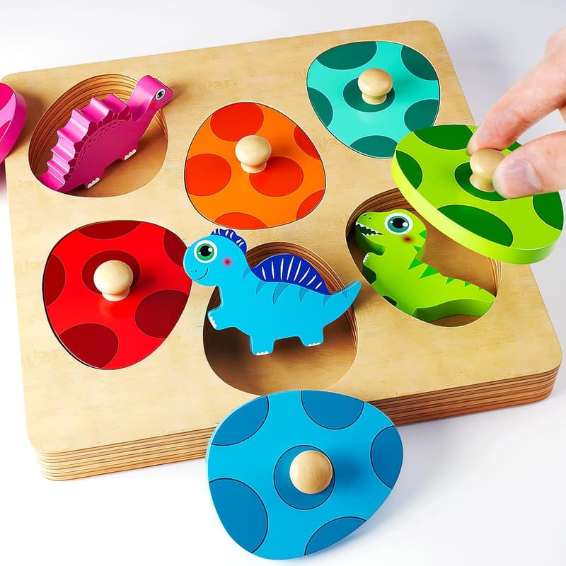 Holzpuzzle Dino-Eier für Kinder ab 1 Jahr – Motorikspielzeug zum Geburtstag und Ostern