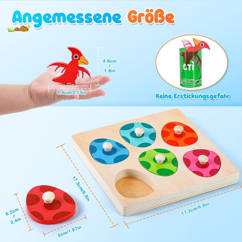 Holzpuzzle Dino-Eier für Kinder ab 1 Jahr – Motorikspielzeug zum Geburtstag und Ostern