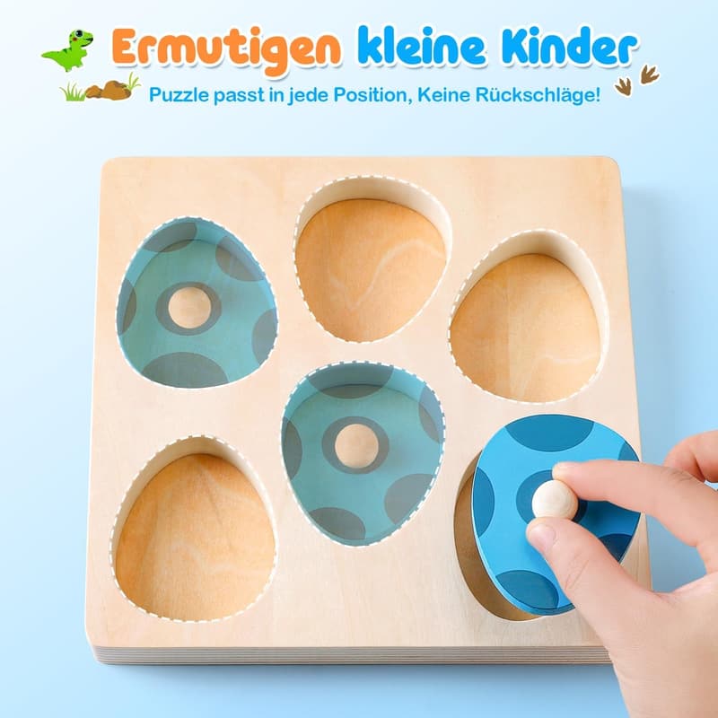Holzpuzzle Dino-Eier für Kinder ab 1 Jahr – Motorikspielzeug zum Geburtstag und Ostern