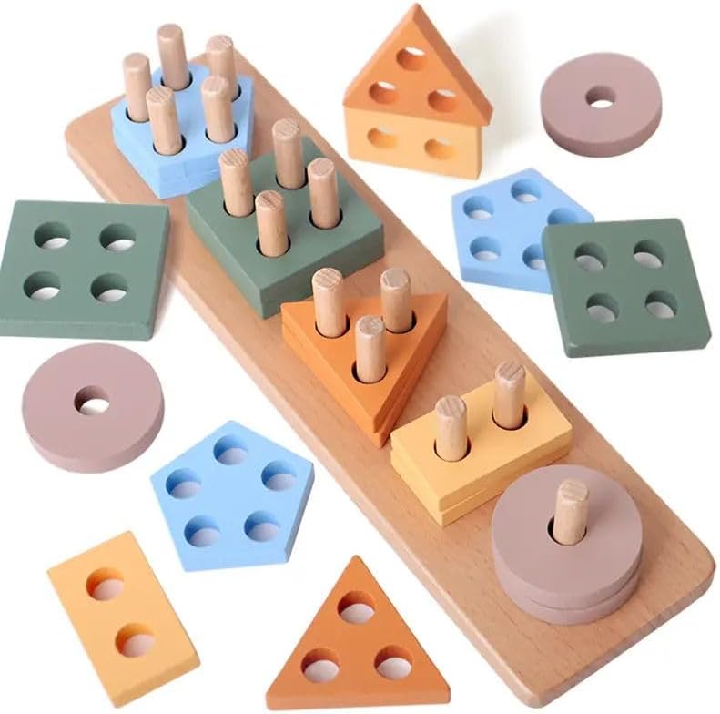 Montessori Holz-Stapelturm und Puzzle für Kinder ab 1 Jahr