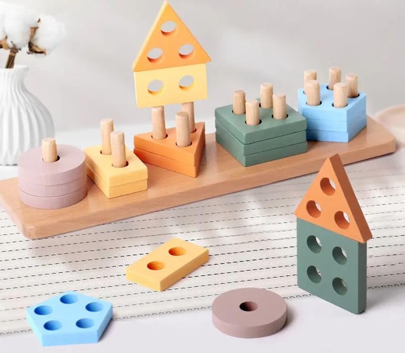 Montessori Holz-Stapelturm und Puzzle für Kinder ab 1 Jahr