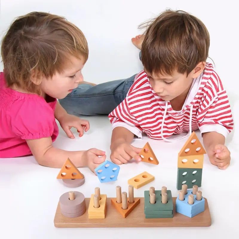 Montessori Holz-Stapelturm und Puzzle für Kinder ab 1 Jahr