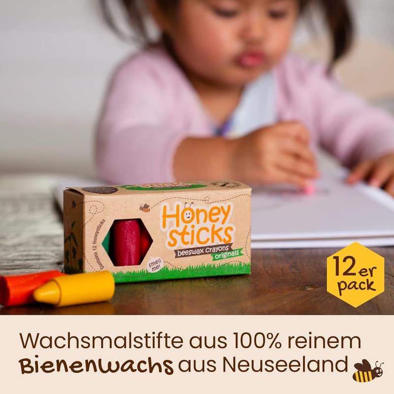 Ungiftige Wachsmalstifte aus Bienenwachs für Kleinkinder (12er-Pack)
