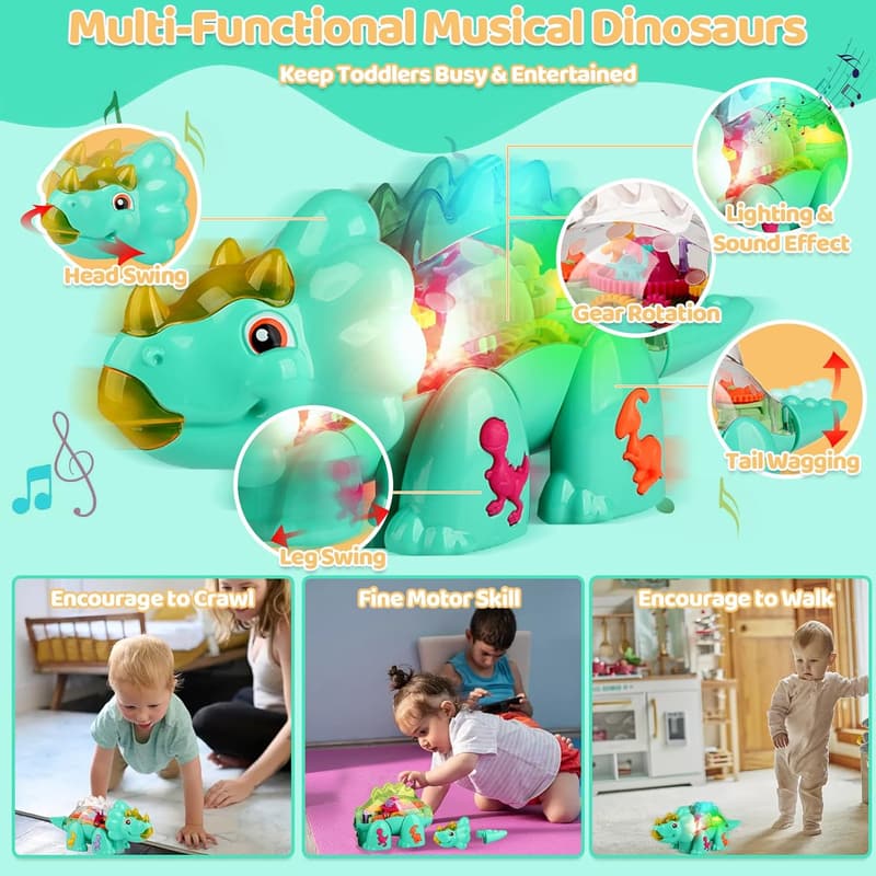 Dinosaurier Krabbelspielzeug mit Musik und Licht für Kleinkinder bis 3 Jahre