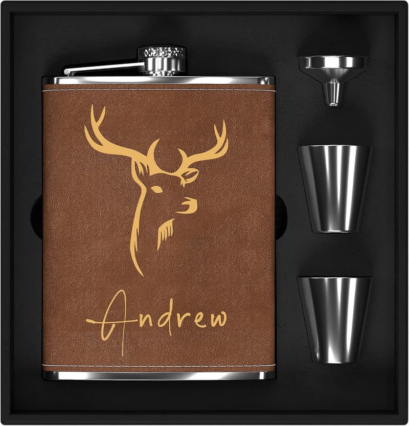 Personalisierter Flachmann 8oz mit Hirsch-Gravur für Männer