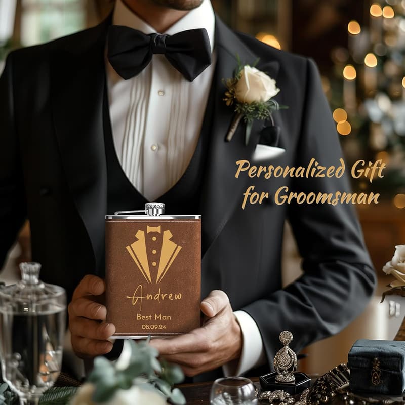 Personalisierter Flachmann 8oz mit Hirsch-Gravur für Männer