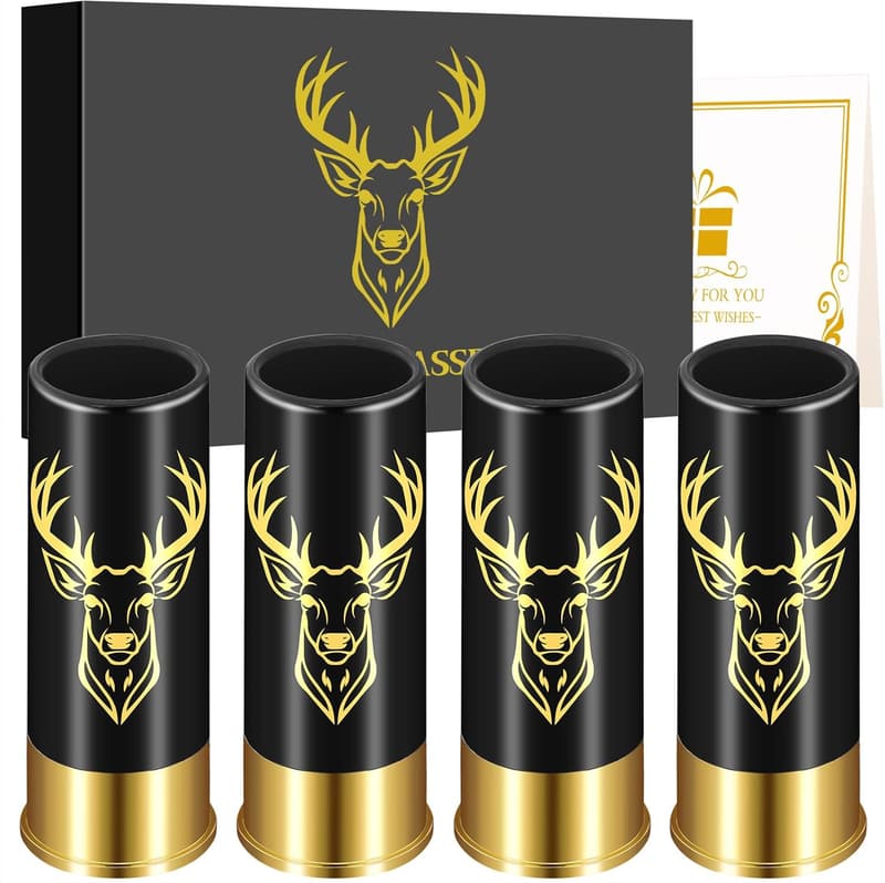 Hochzeitsgeschenk: Schnapsgläser mit Hirschkopf, 45 ml, Schwarz, 12er Set