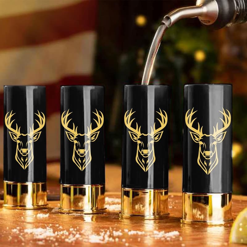 Hochzeitsgeschenk: Schnapsgläser mit Hirschkopf, 45 ml, Schwarz, 12er Set
