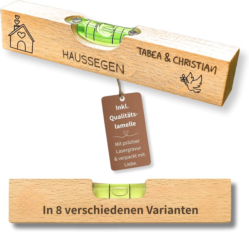Personalisierte Wasserwaage für Paare – Einzug, Hochzeit, Jahrestag