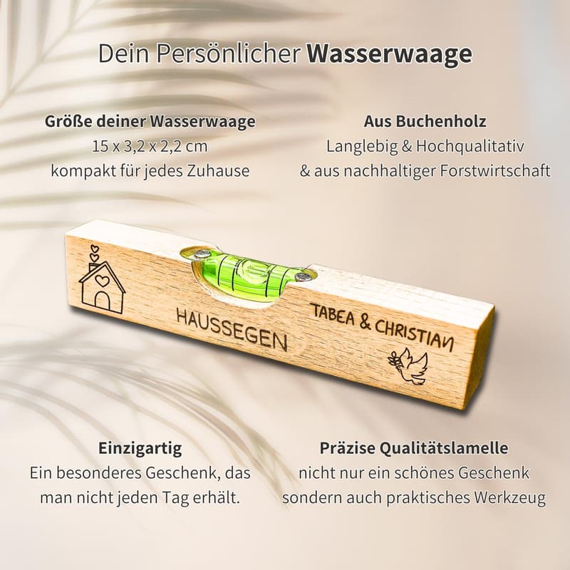 Personalisierte Wasserwaage für Paare – Einzug, Hochzeit, Jahrestag