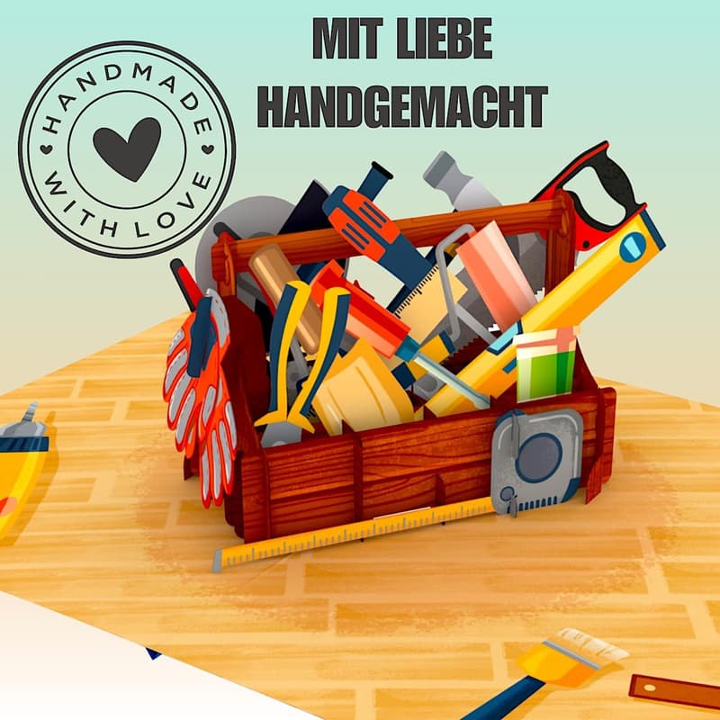 3D Pop-Up Werkzeugkastenkarte für Heimwerker – Ideal für Geschenke.