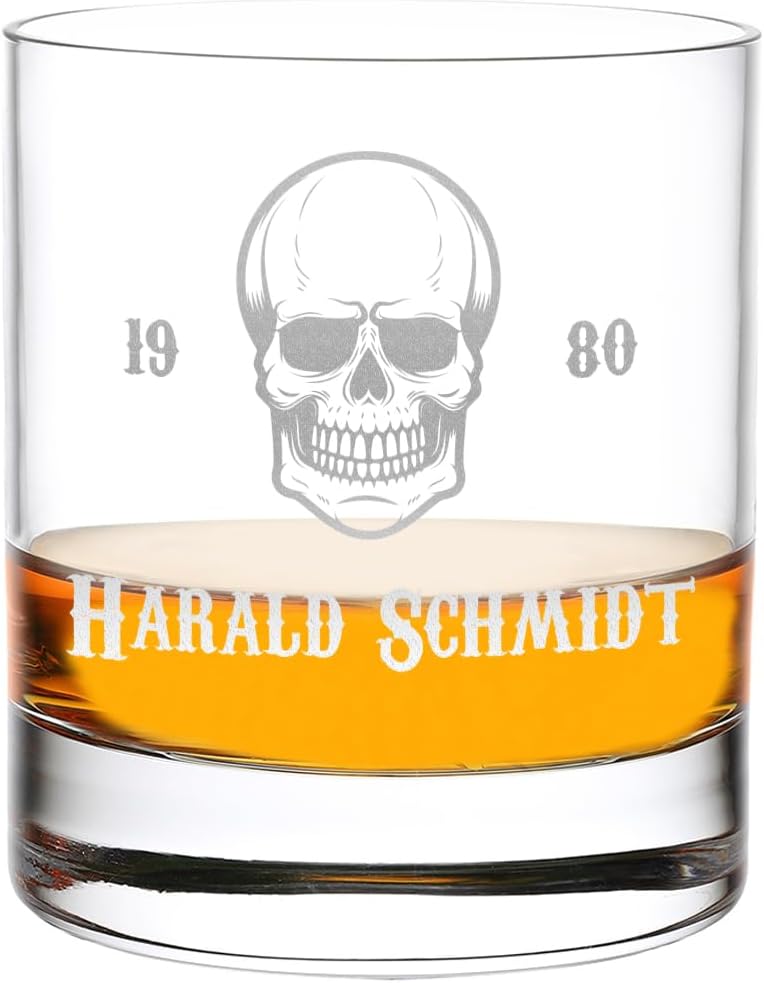 Personalisierbares Totenkopf-Whiskyglas mit Wunschgravur 315 ml
