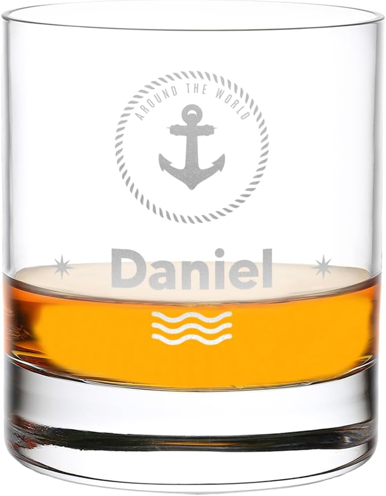 Personalisiertes Whisky Tumbler Glas 315 ml mit Anker-Gravur für Männer