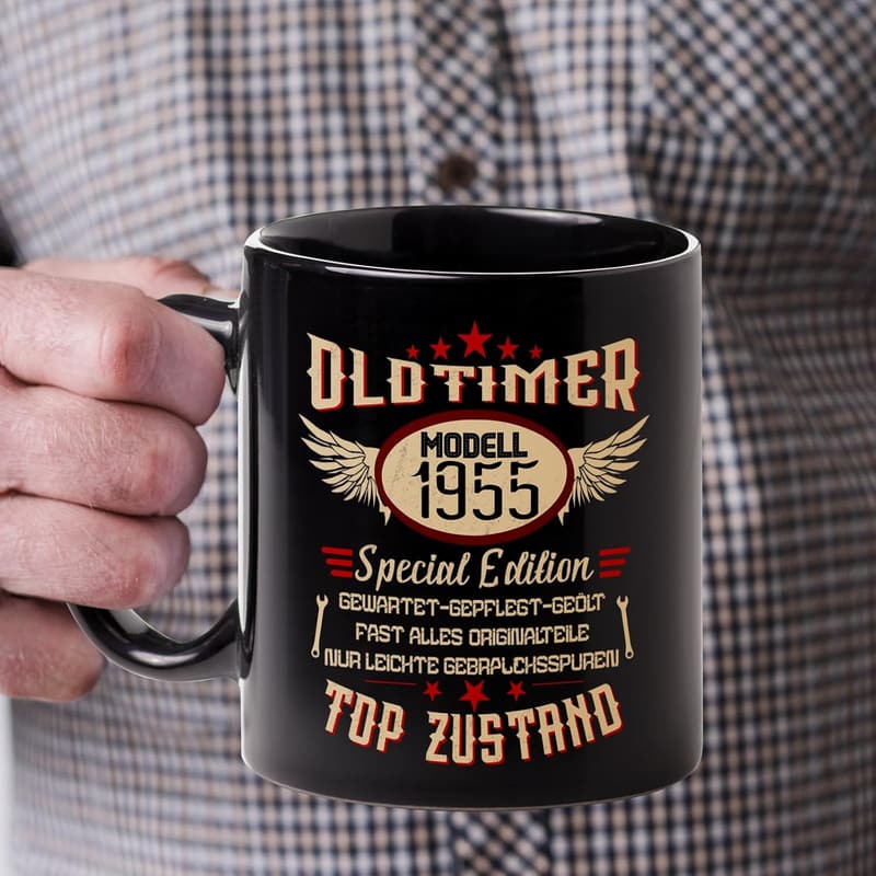 70. Geburtstag Tasse für Männer, Keramik 350 ml, Jahrgang 1955