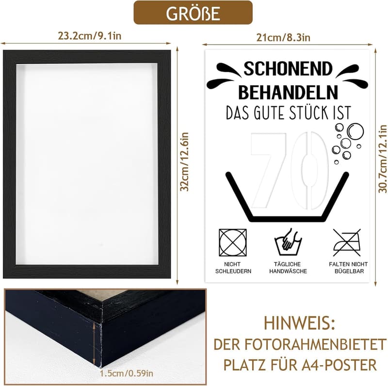 Witzige Geschenkideen zum 70. Geburtstag für Freunde und Familie, DIN A4 Bilderrahmen