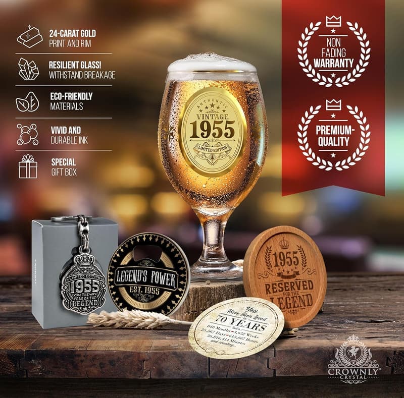 Personalisierbares Bierglas mit Gravur zum 70. Geburtstag für Männer