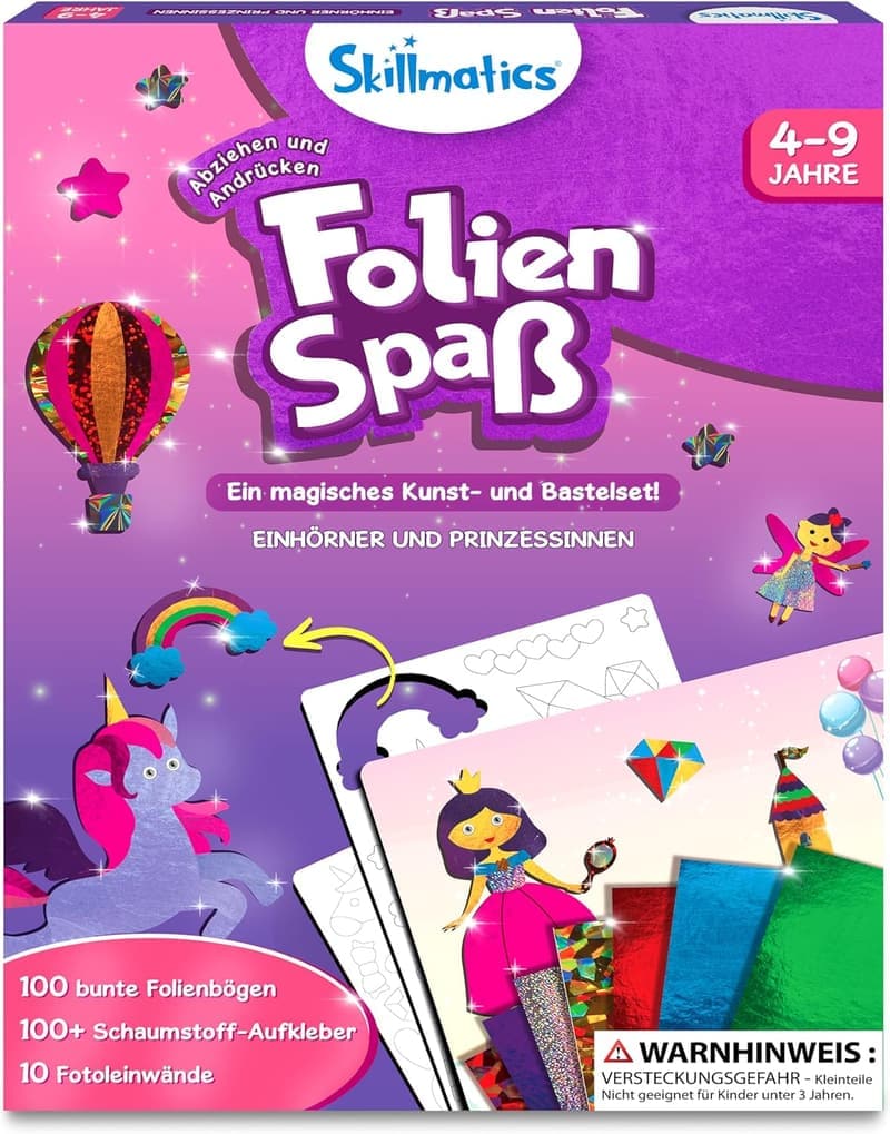 Bastelset für Kinder: Schmutzfreie Folienspaß-Einhörner und Prinzessinnen, 4-9 Jahre
