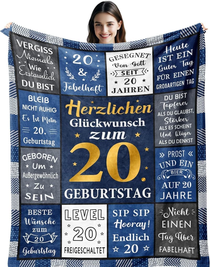 20. Geburtstag Decke für Männer, 150x130 cm, Geschenke für 20-Jährige
