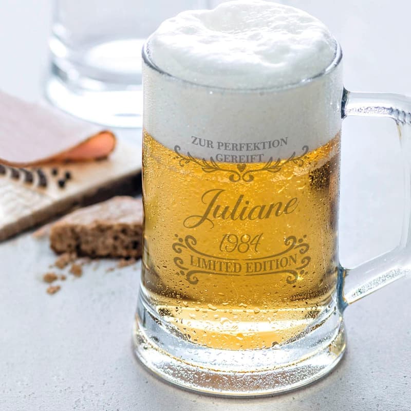 Personalisierter Bierkrug mit Gravur für Geburtstage und Weihnachten, 0,3 L